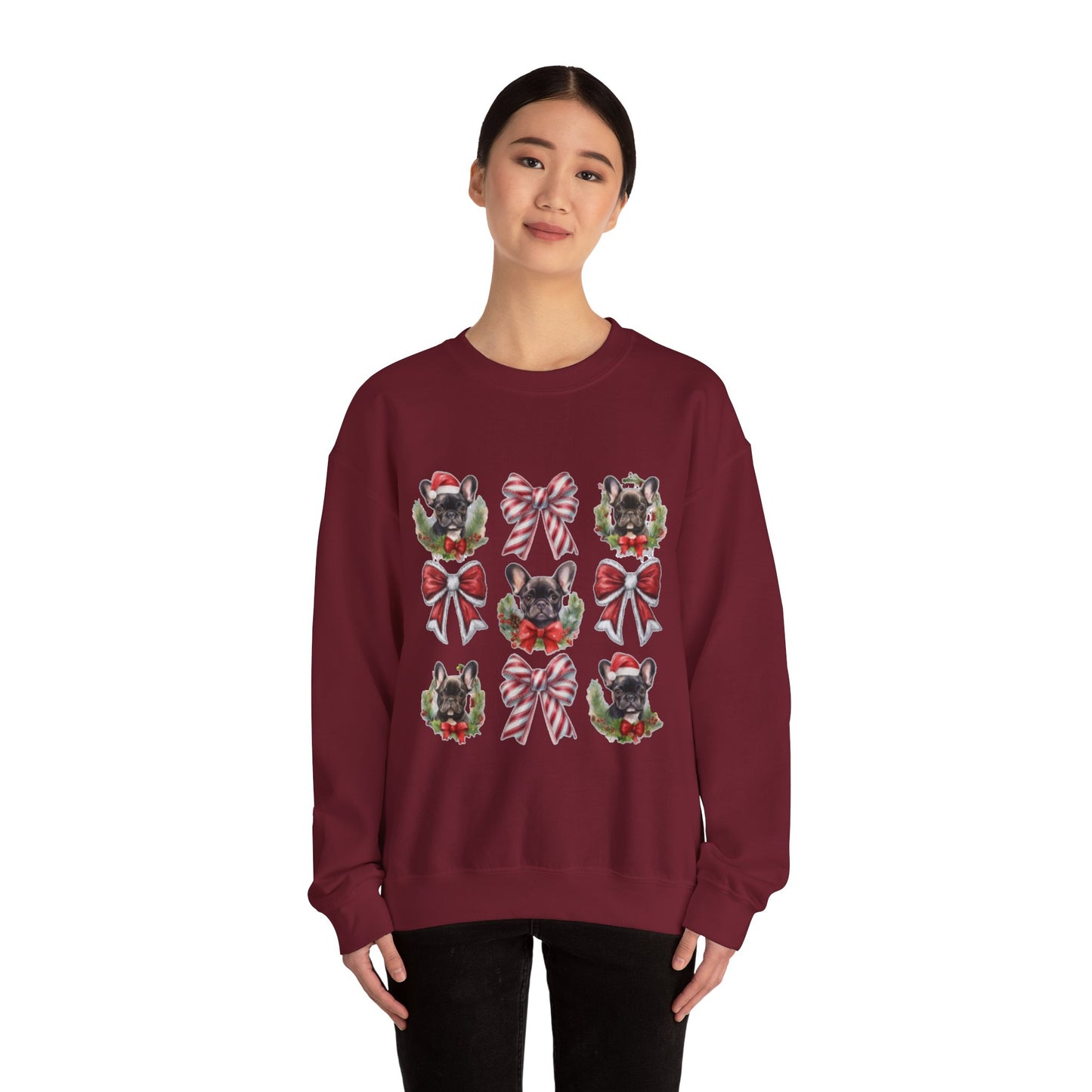 Frenchie Bow Candy Cane Sweatshirt