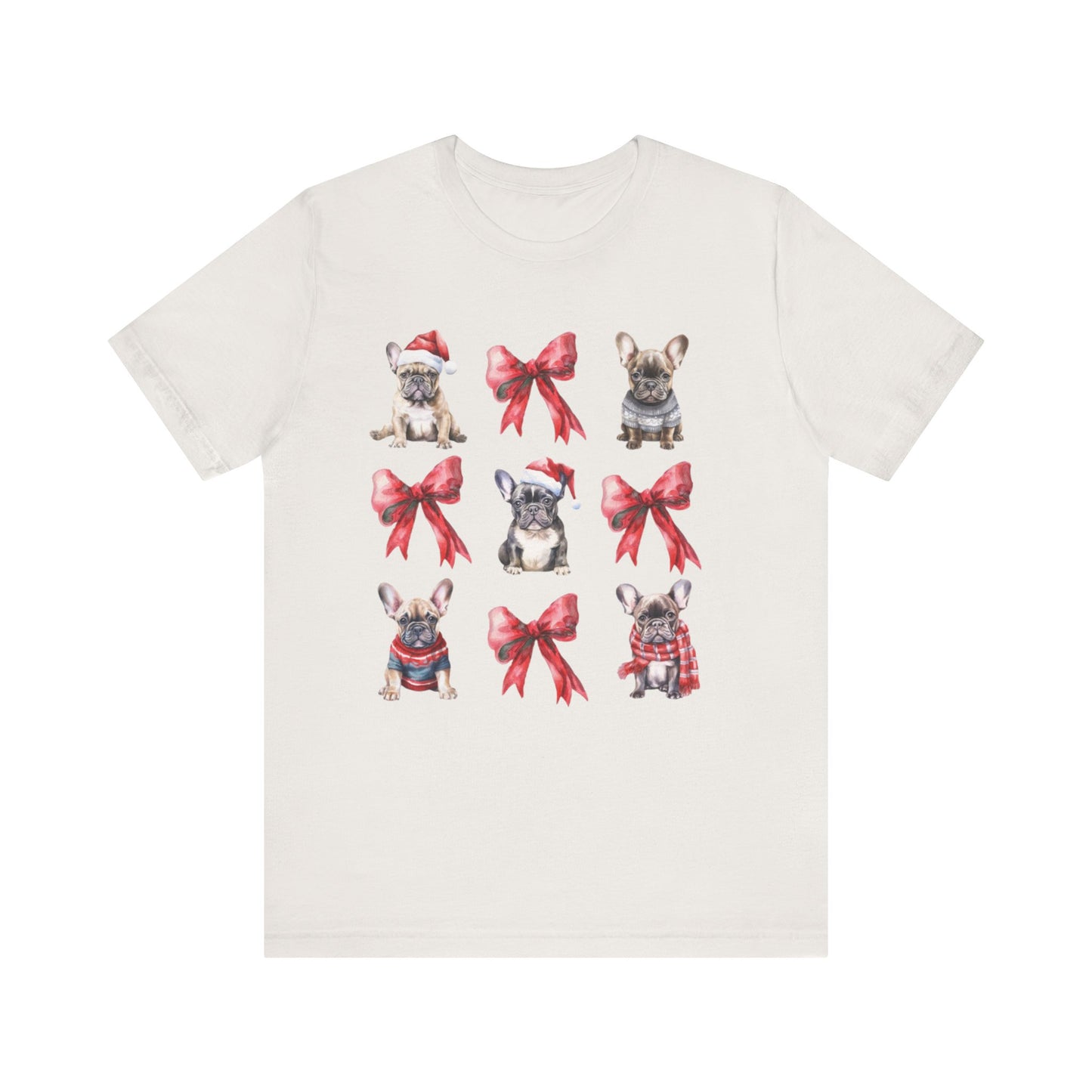 Frenchie Christmas Bow Unisex Jersey Short Sleeve Tee