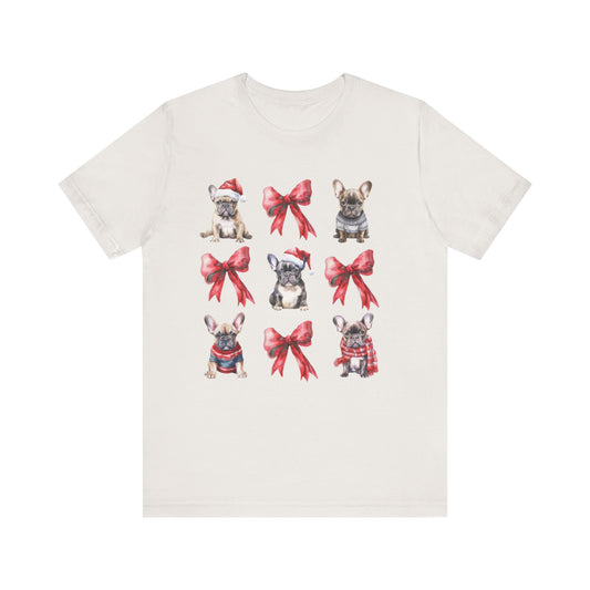 Frenchie Christmas Bow Unisex Jersey Short Sleeve Tee