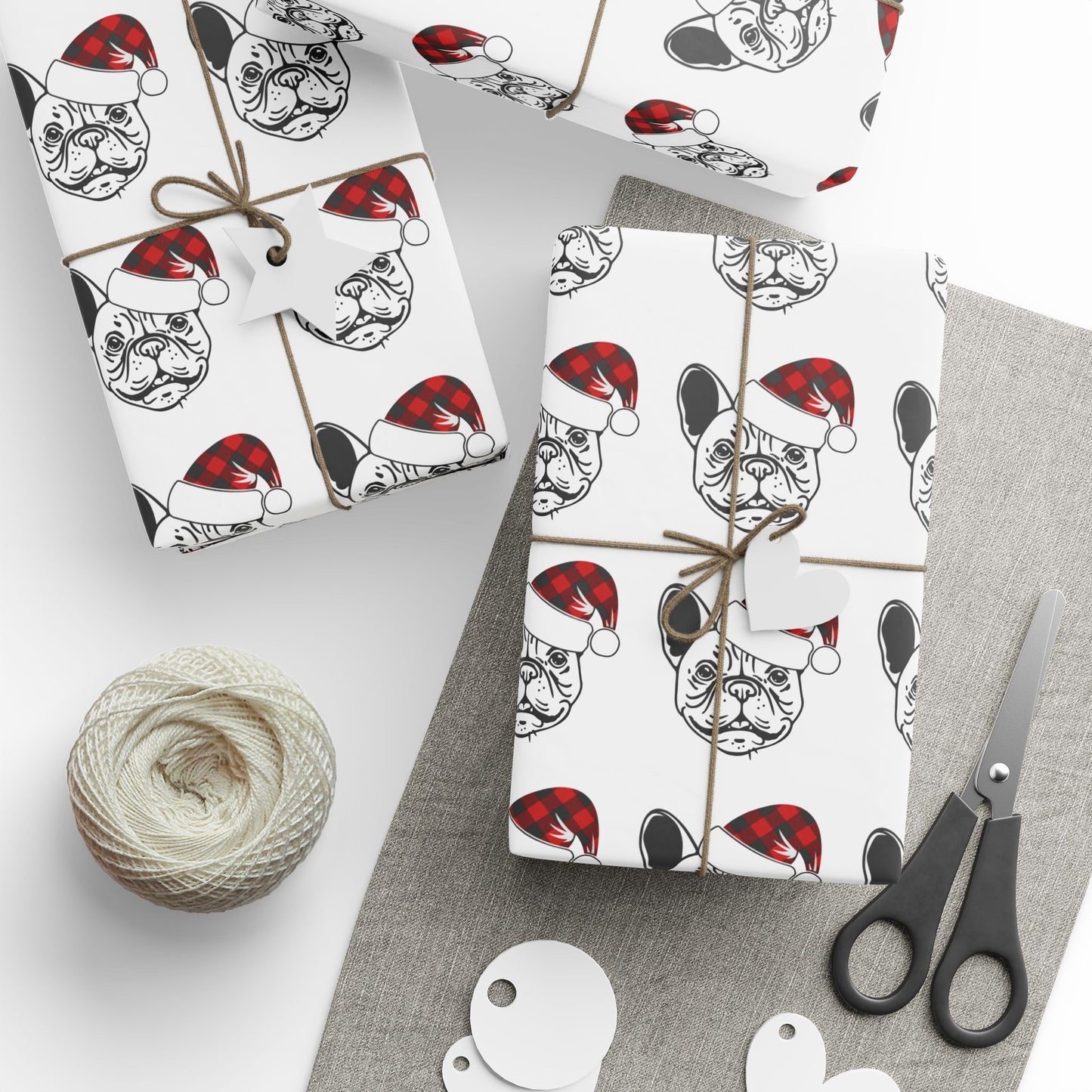 Wrapping Paper - French Bulldog with Santa Hat Design