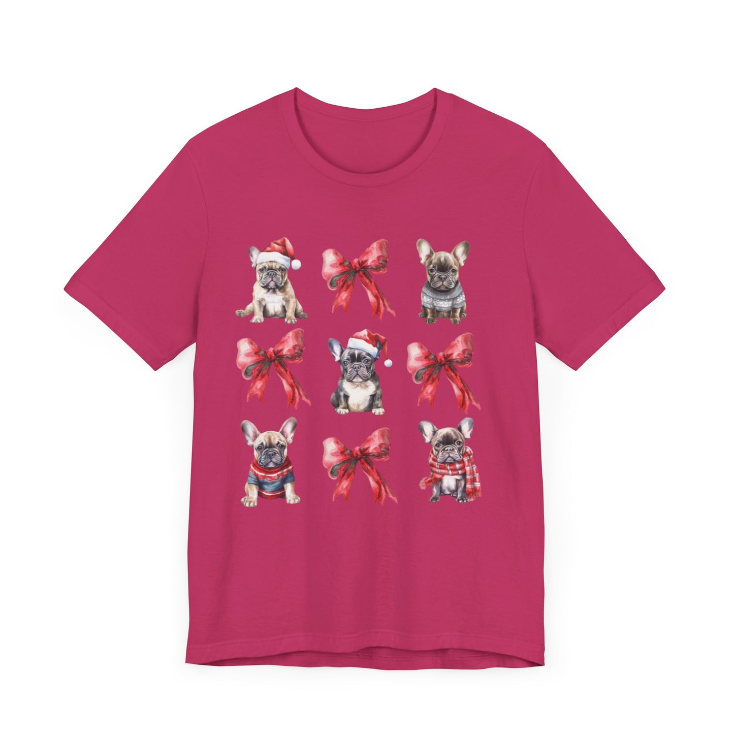 Frenchie Christmas Bow Unisex Jersey Short Sleeve Tee