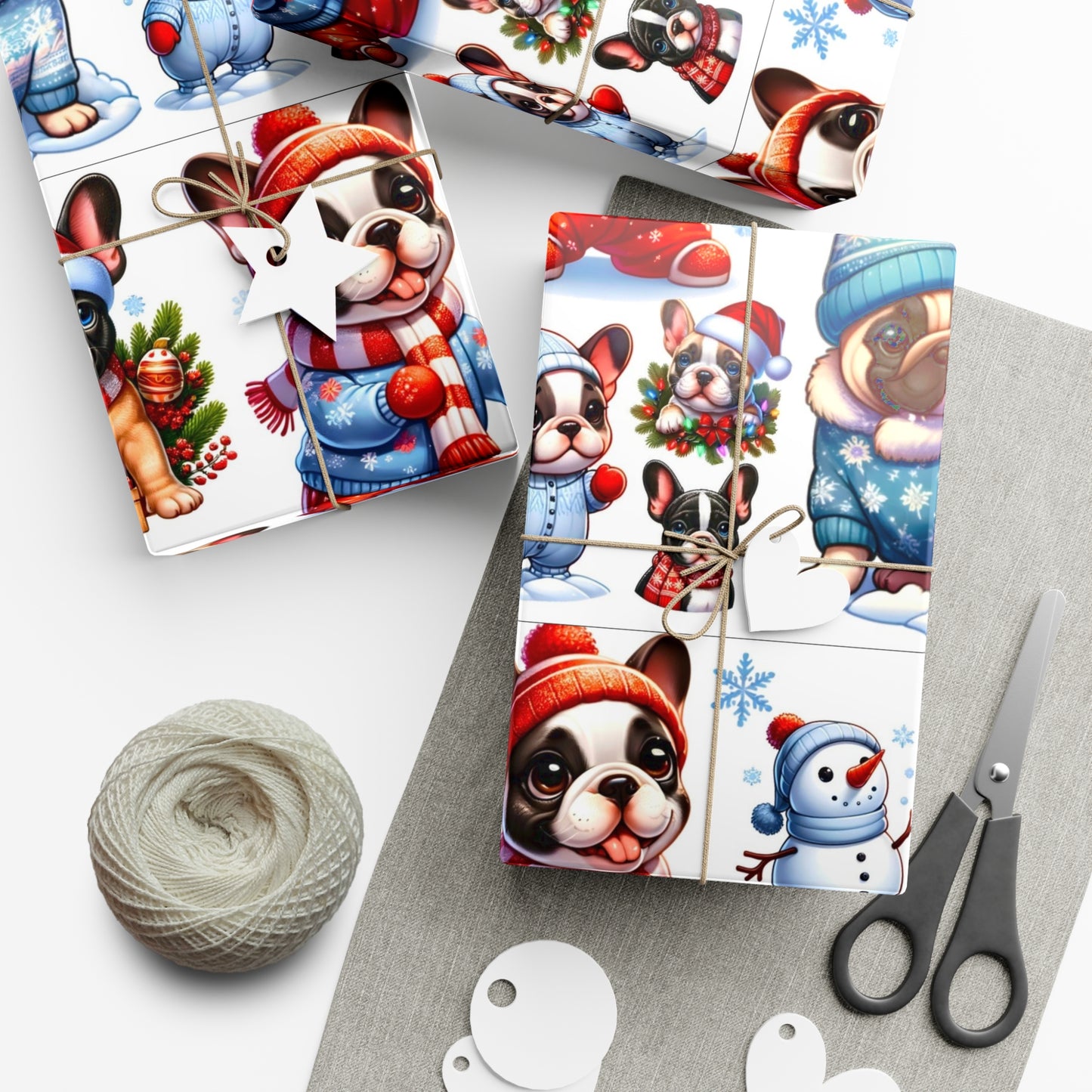 Gift Wrap -Frenchie Puppies Winter Wonderland Design