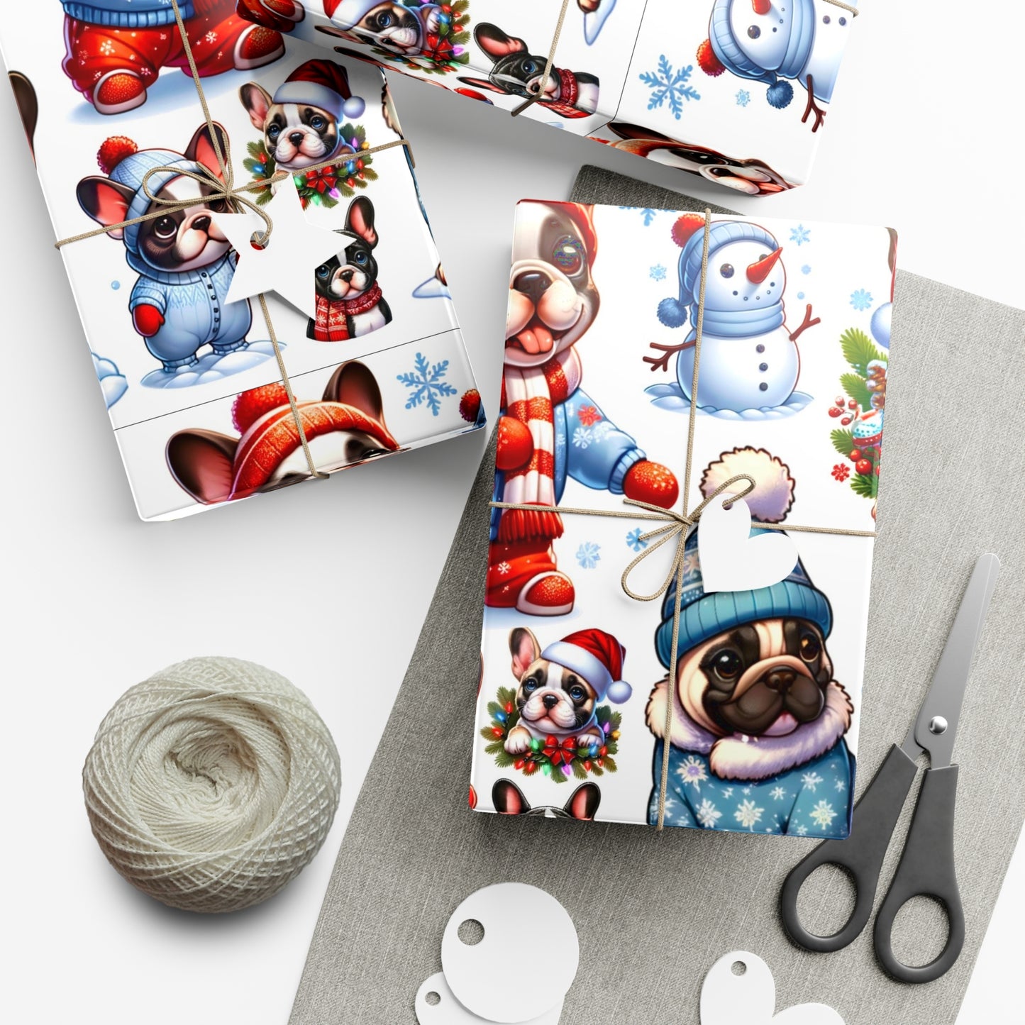 Gift Wrap -Frenchie Puppies Winter Wonderland Design