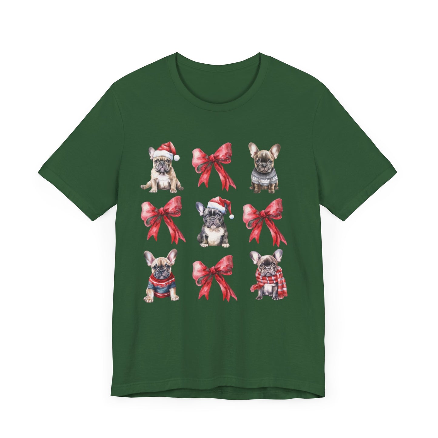 Frenchie Christmas Bow Unisex Jersey Short Sleeve Tee