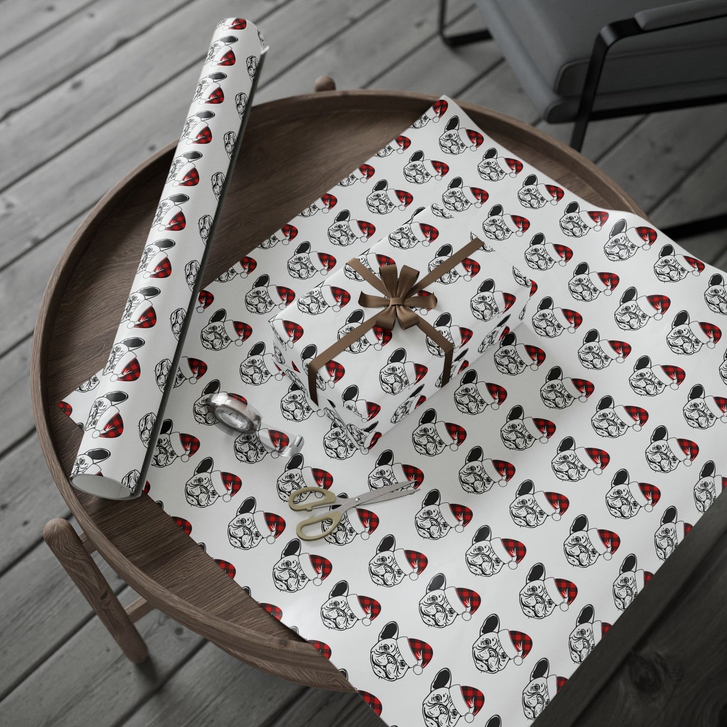 Wrapping Paper - French Bulldog with Santa Hat Design