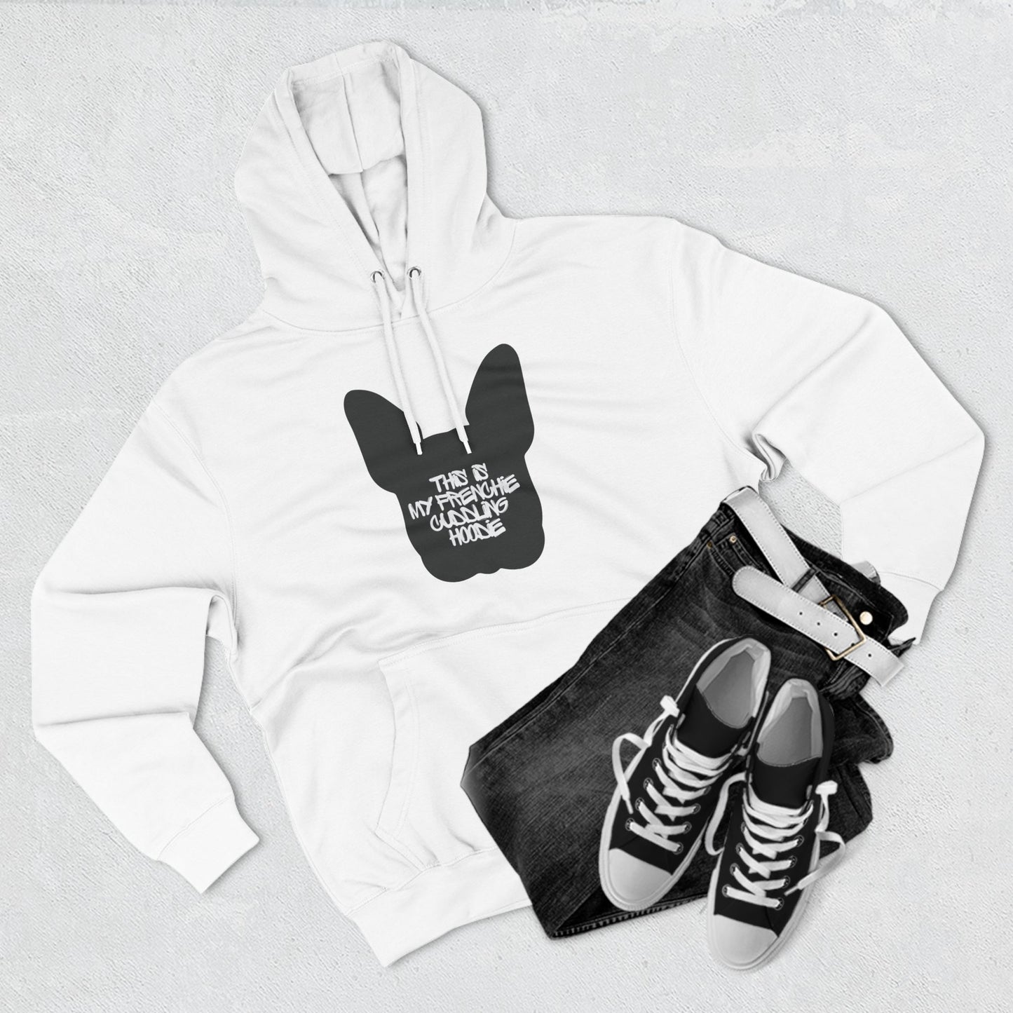 Frenchie Cuddling Three-Panel Fleece Hoodie