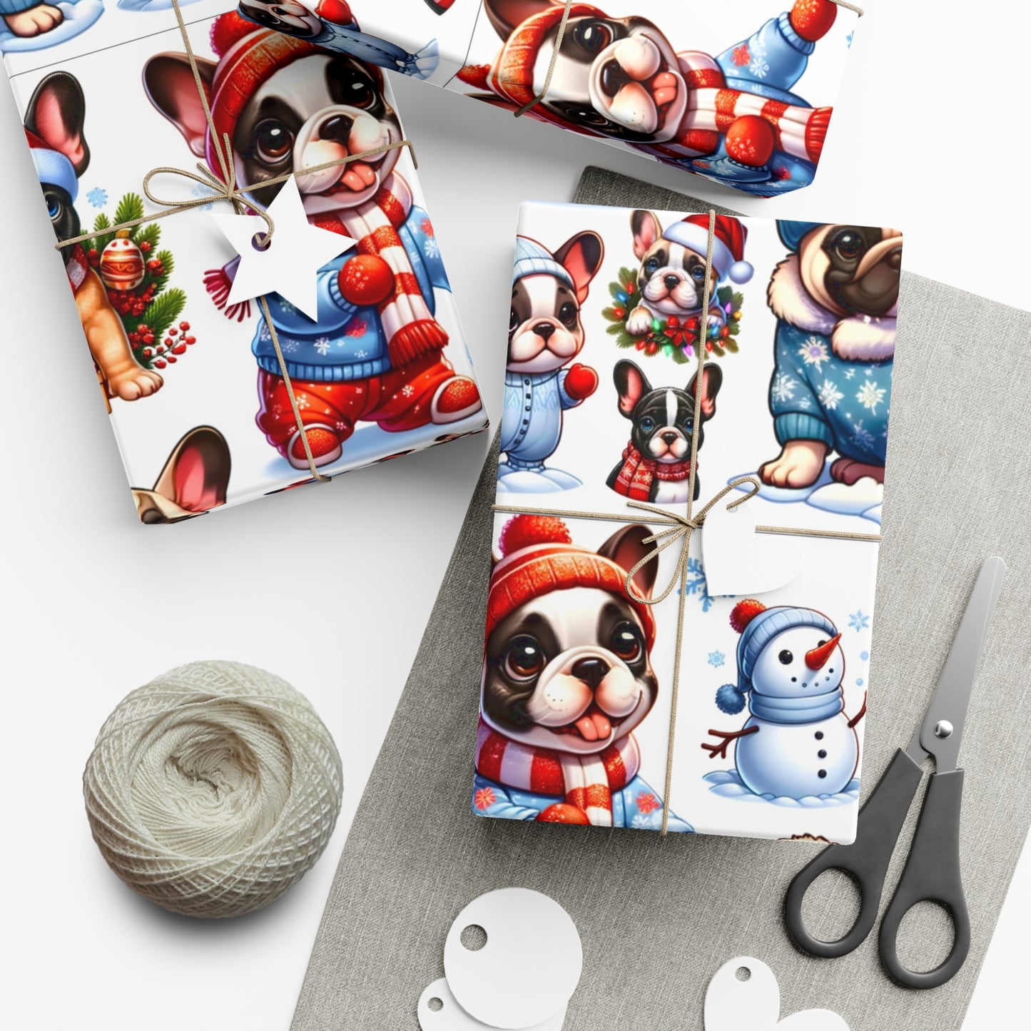 Gift Wrap -Frenchie Puppies Winter Wonderland Design