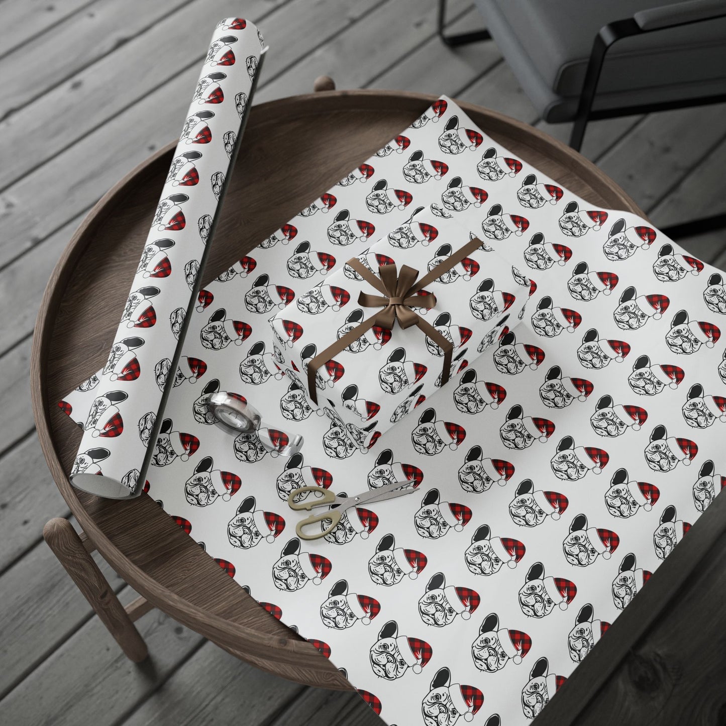 Wrapping Paper - French Bulldog with Santa Hat Design