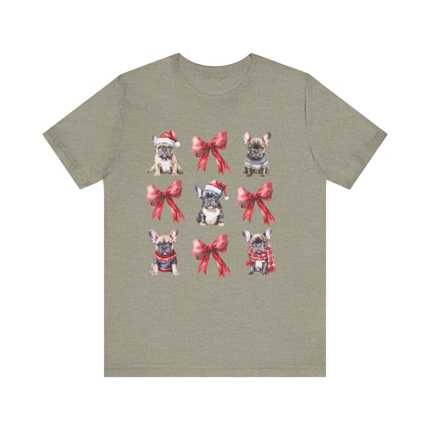 Frenchie Christmas Bow Unisex Jersey Short Sleeve Tee