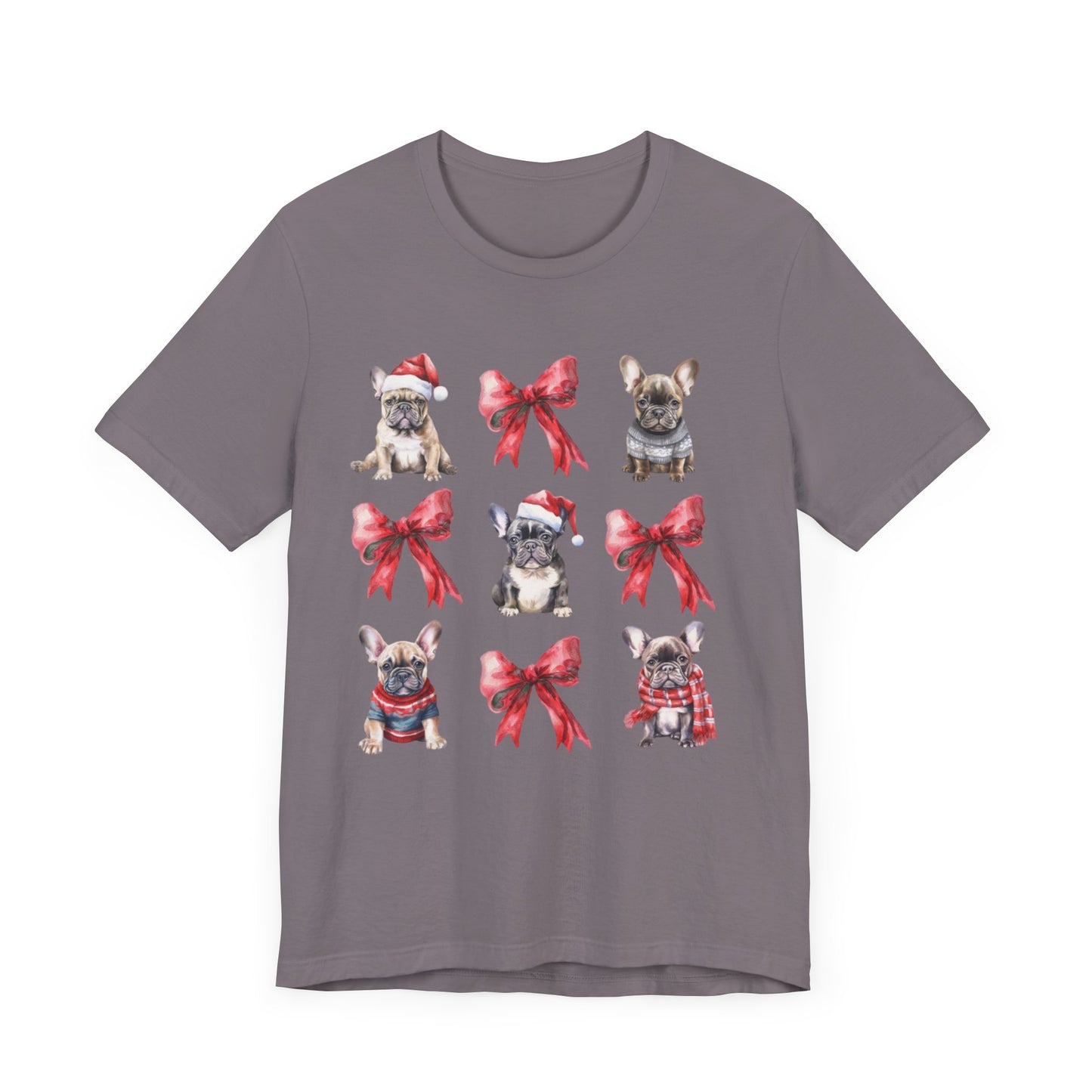 Frenchie Christmas Bow Unisex Jersey Short Sleeve Tee