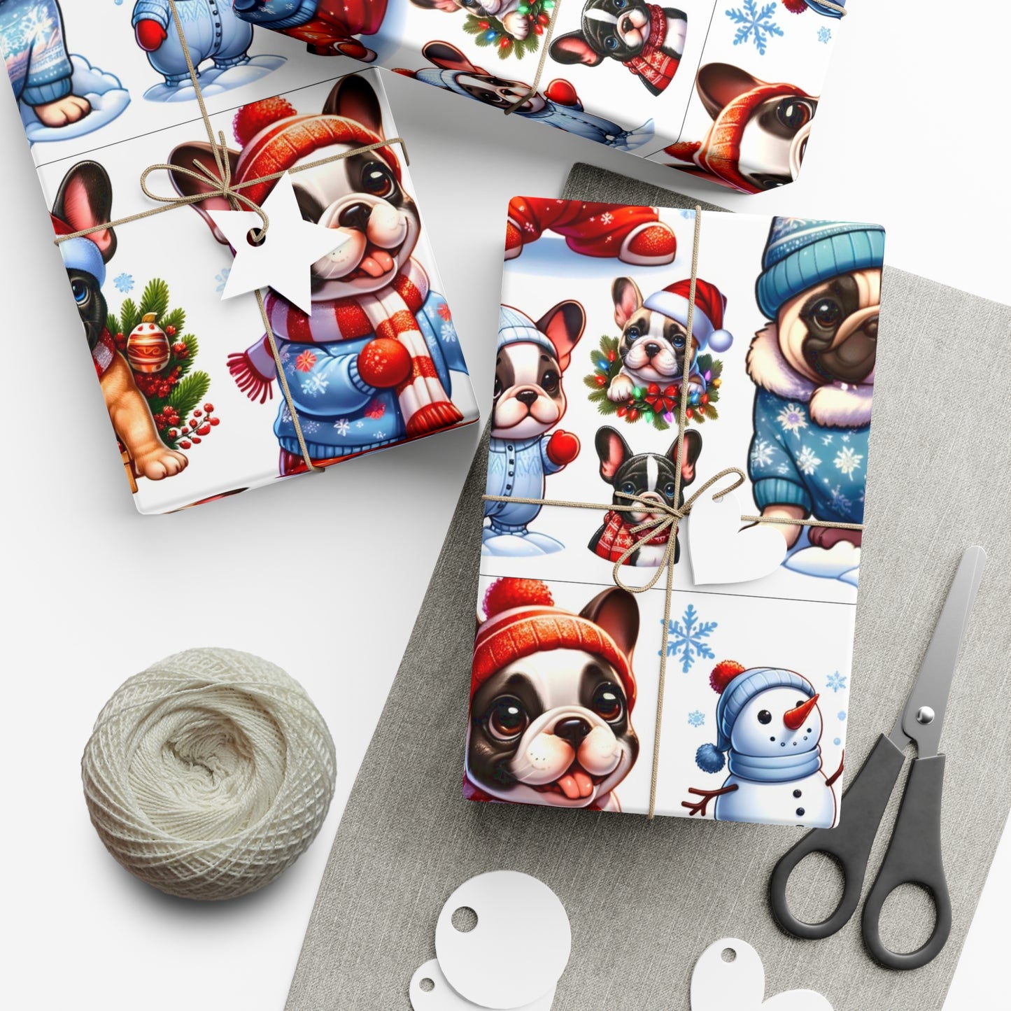 Gift Wrap -Frenchie Puppies Winter Wonderland Design