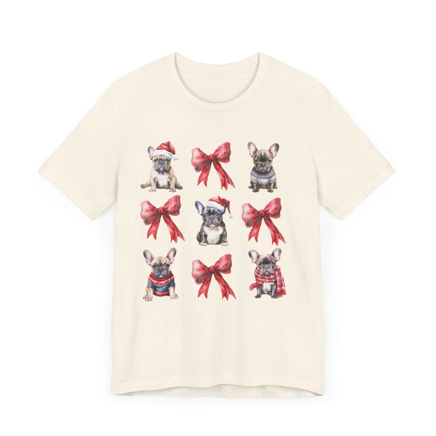 Frenchie Christmas Bow Unisex Jersey Short Sleeve Tee