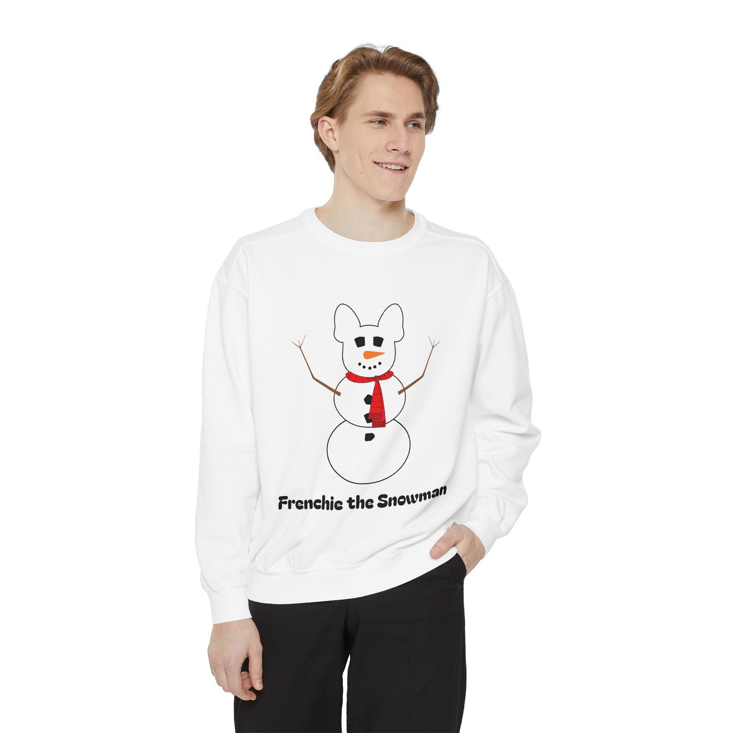 Frenchie Snowman Garment-Dyed Sweatshirt