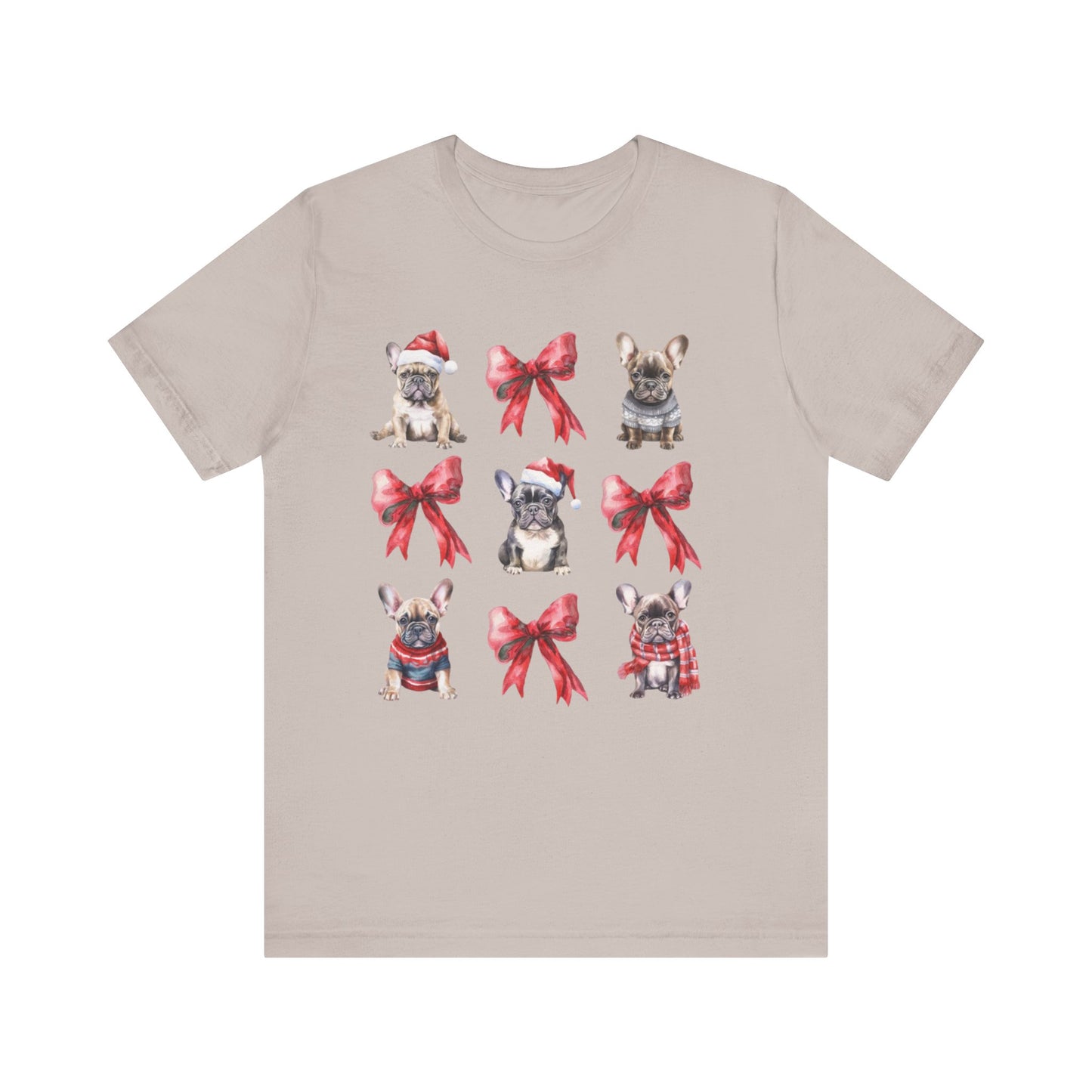 Frenchie Christmas Bow Unisex Jersey Short Sleeve Tee