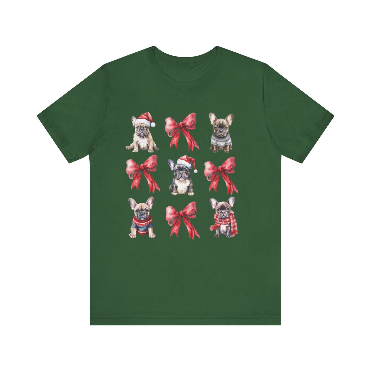 Frenchie Christmas Bow Unisex Jersey Short Sleeve Tee