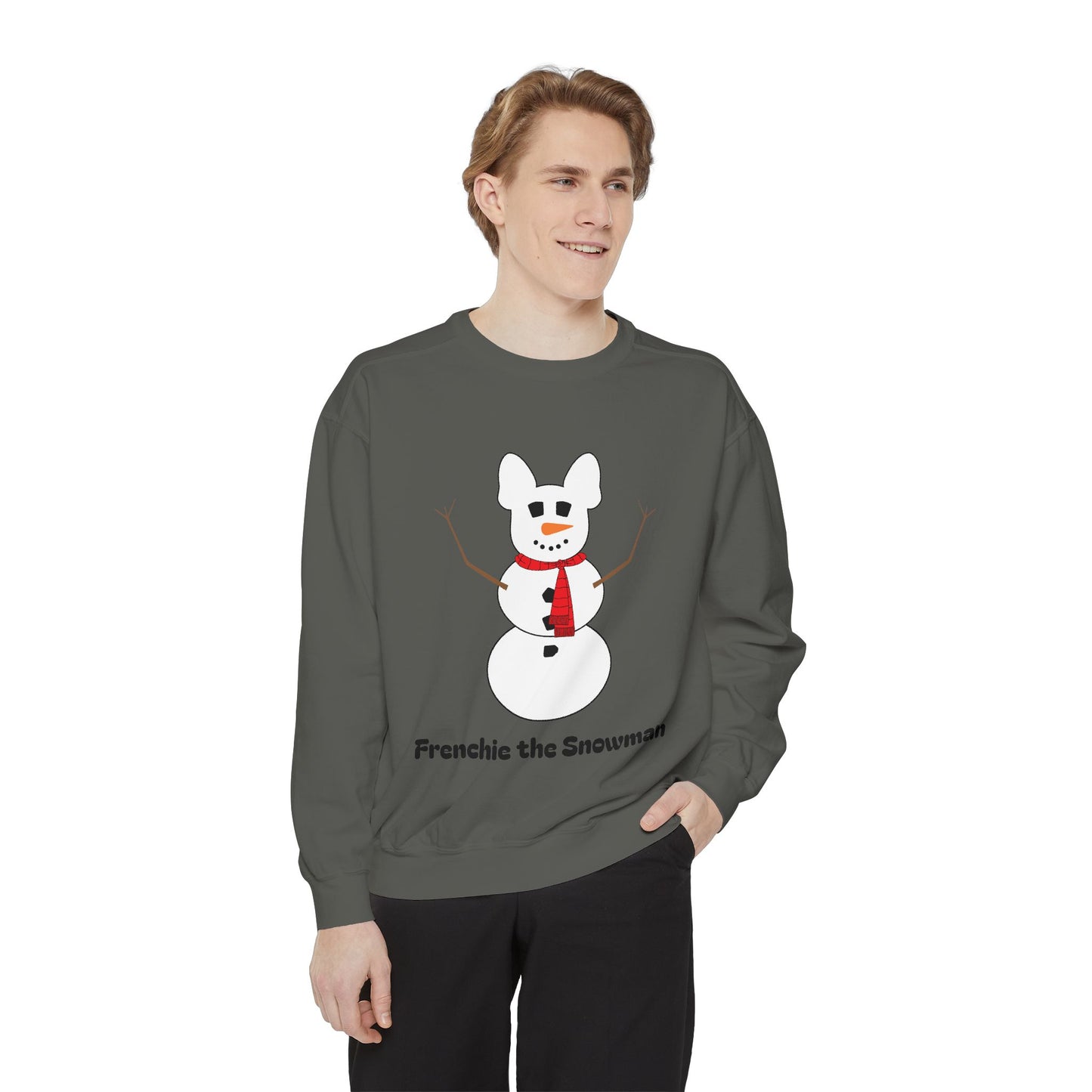 Frenchie Snowman Garment-Dyed Sweatshirt