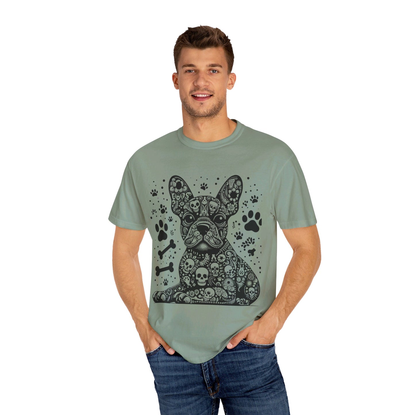 Abstract skull Frenchie Unisex Garment-Dyed T-shirt