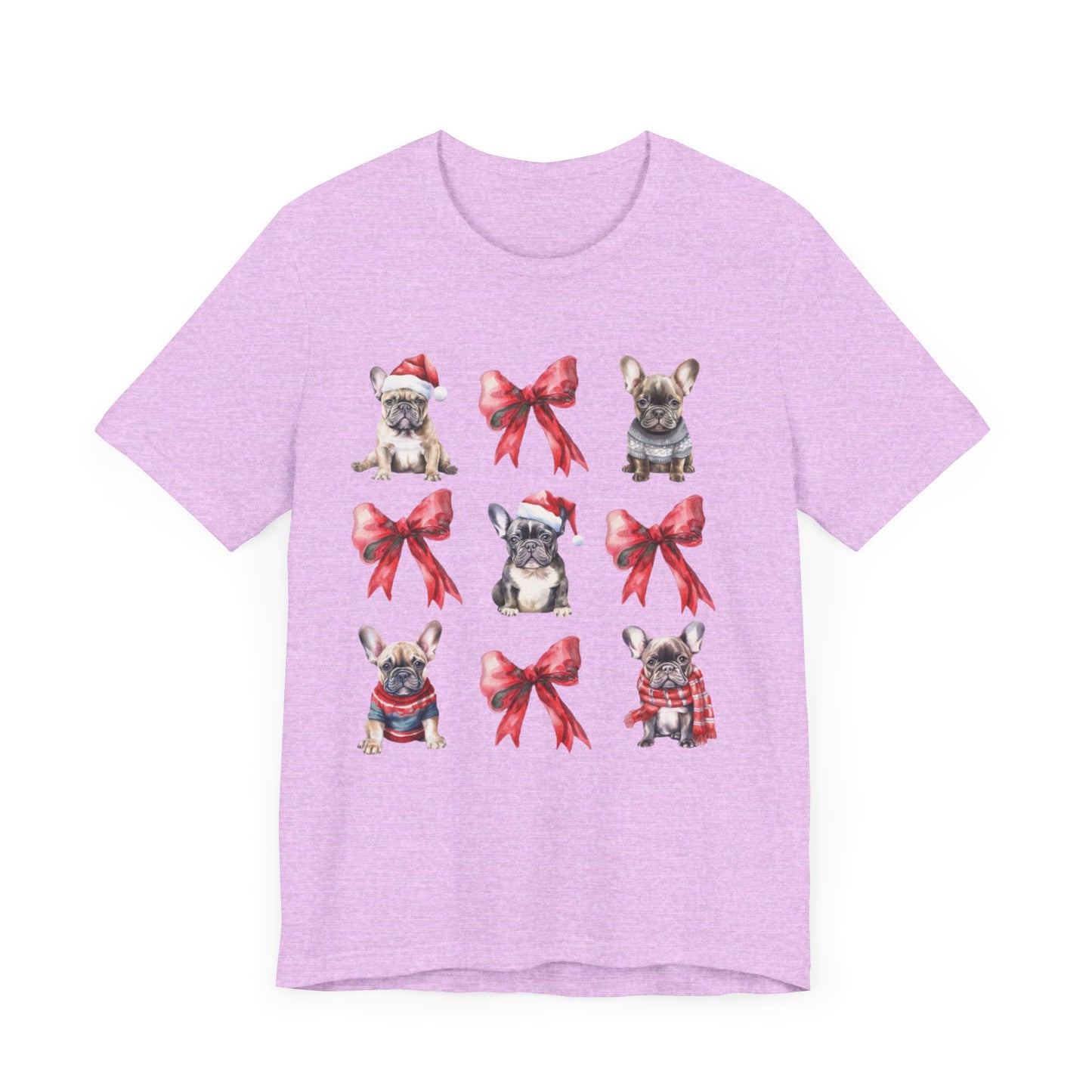 Frenchie Christmas Bow Unisex Jersey Short Sleeve Tee