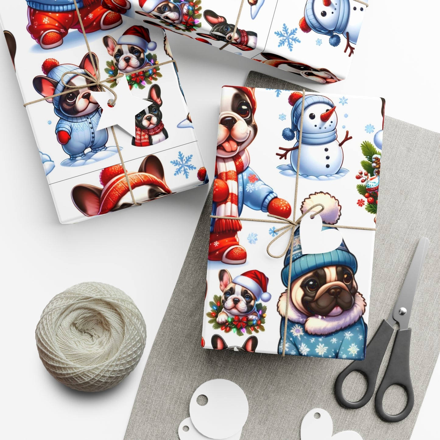 Gift Wrap -Frenchie Puppies Winter Wonderland Design