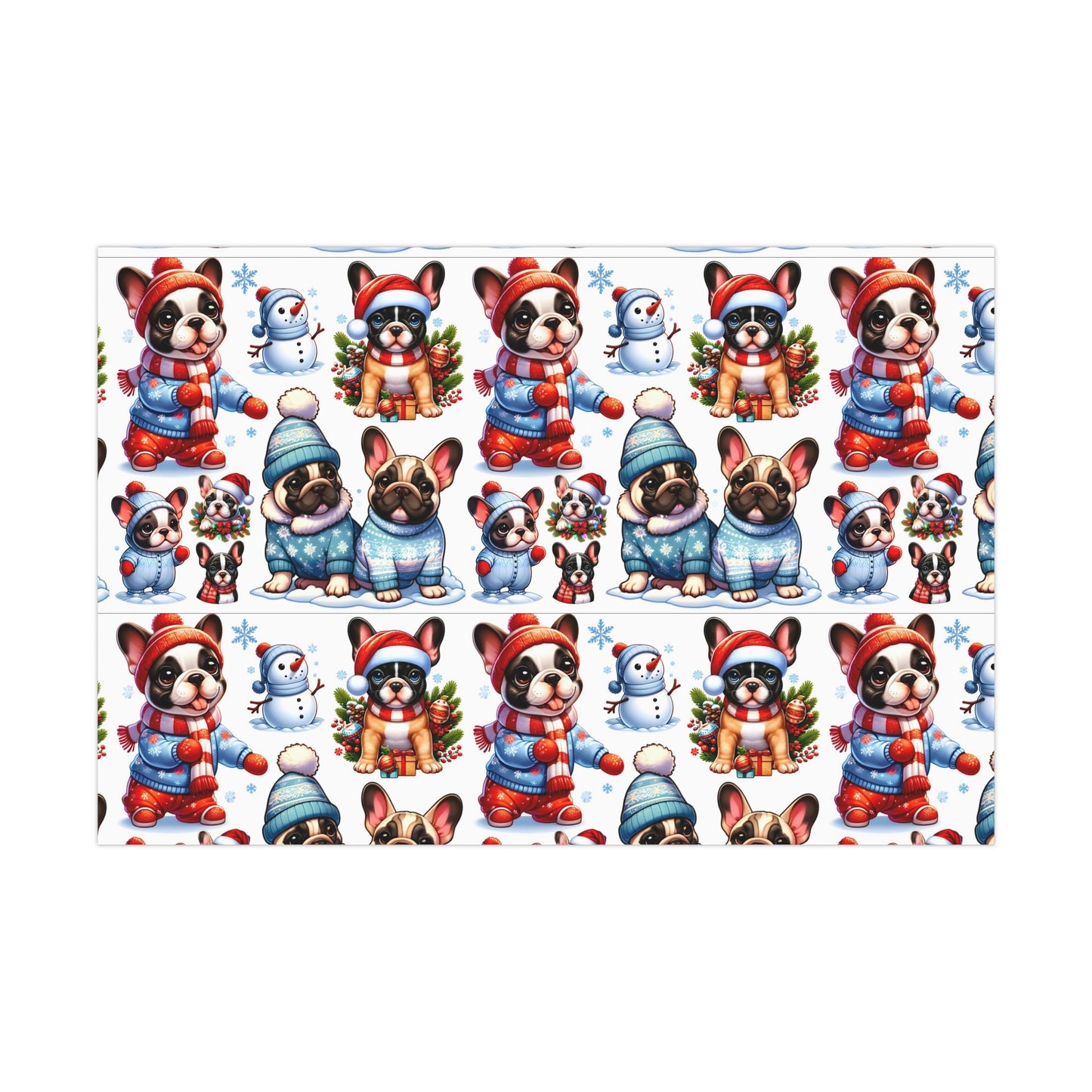 Gift Wrap -Frenchie Puppies Winter Wonderland Design