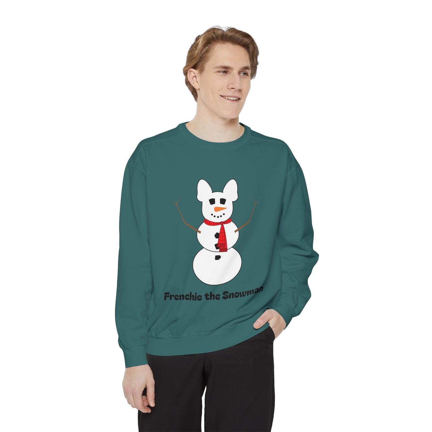 Frenchie Snowman Garment-Dyed Sweatshirt