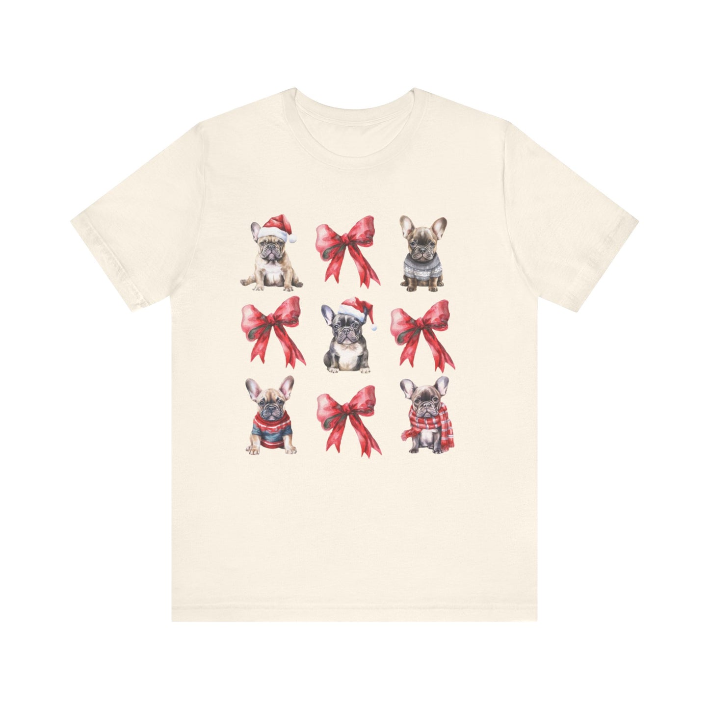 Frenchie Christmas Bow Unisex Jersey Short Sleeve Tee