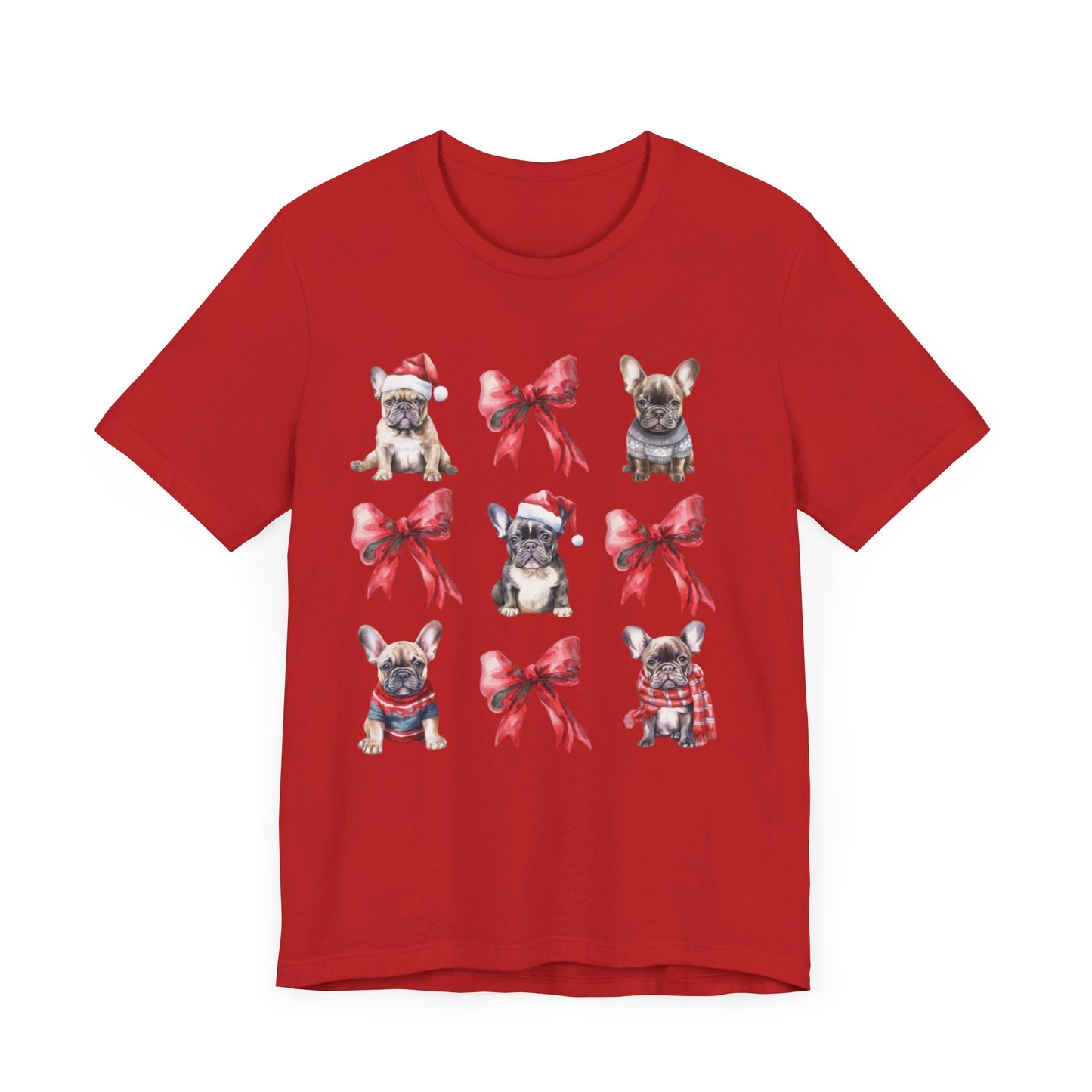 Frenchie Christmas Bow Unisex Jersey Short Sleeve Tee