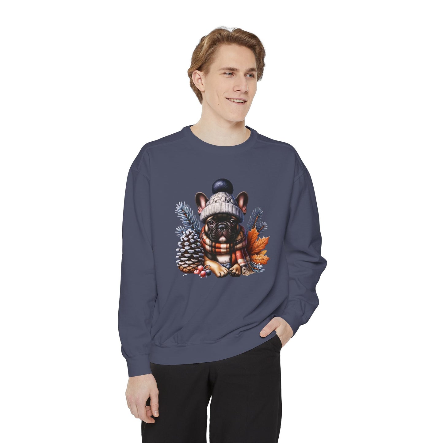 Frenchie Bulldog Sweatshirt - Cute Winter Hat Design