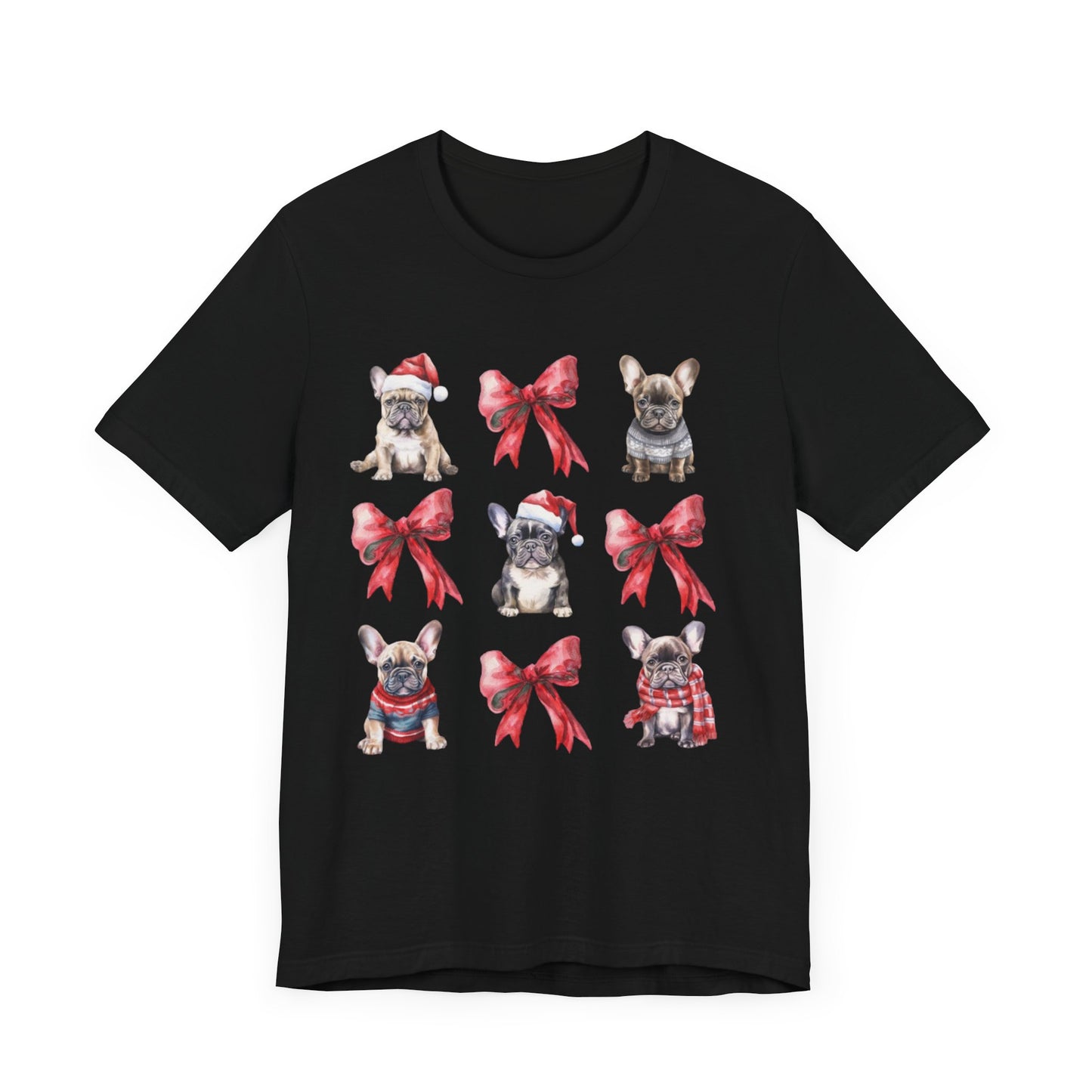 Frenchie Christmas Bow Unisex Jersey Short Sleeve Tee