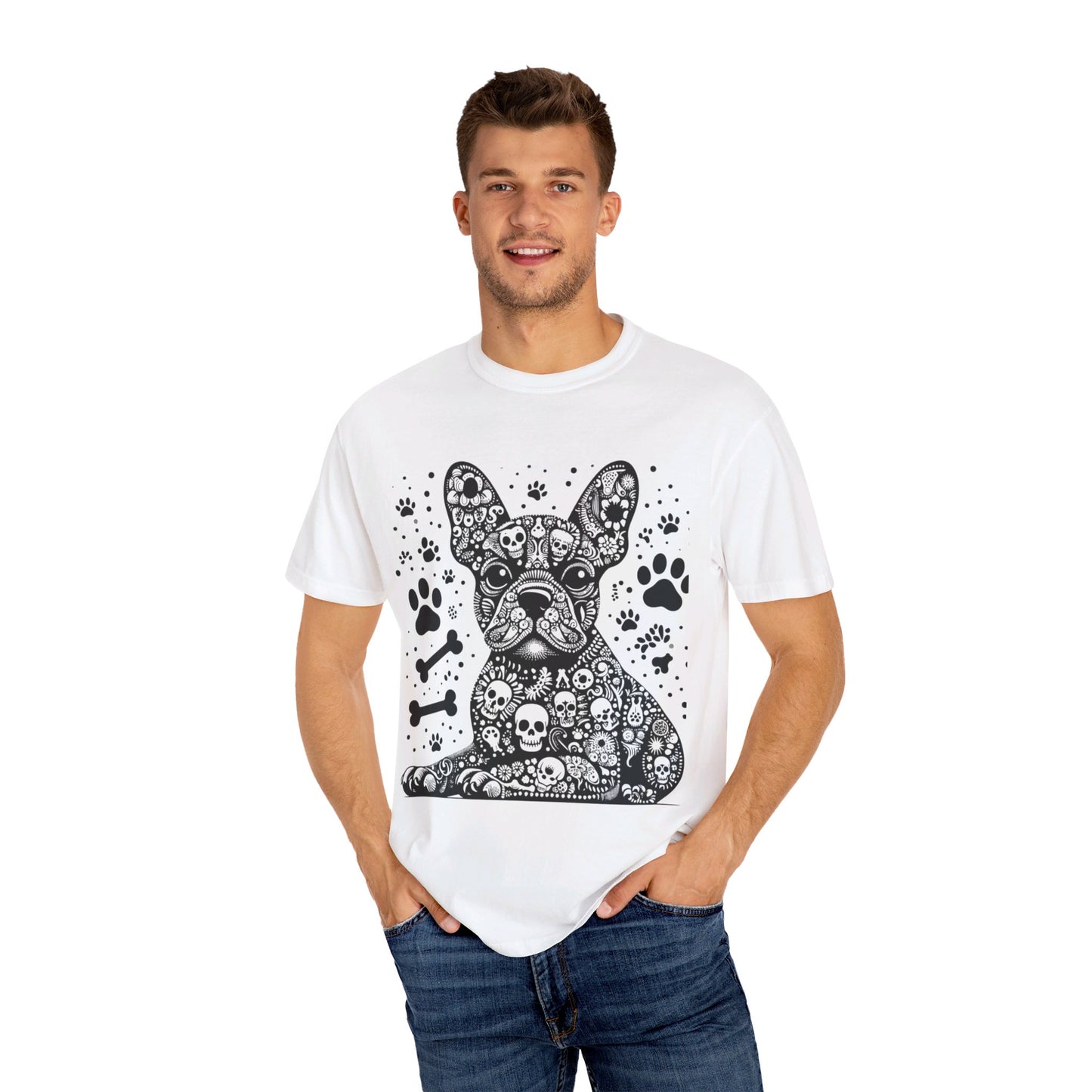 Abstract skull Frenchie Unisex Garment-Dyed T-shirt