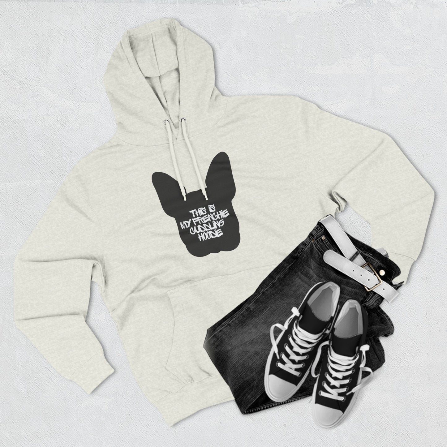 Frenchie Cuddling Three-Panel Fleece Hoodie