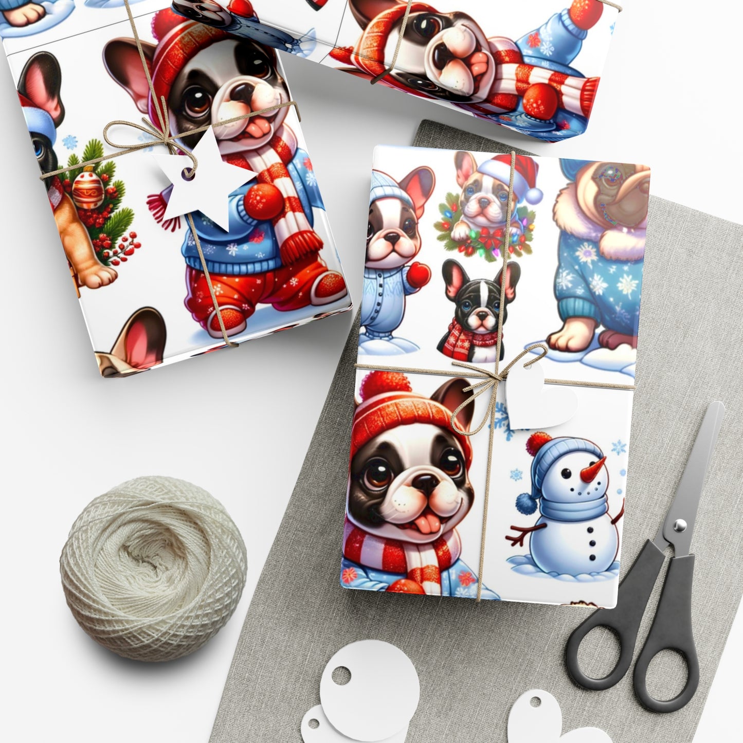 Gift Wrap -Frenchie Puppies Winter Wonderland Design