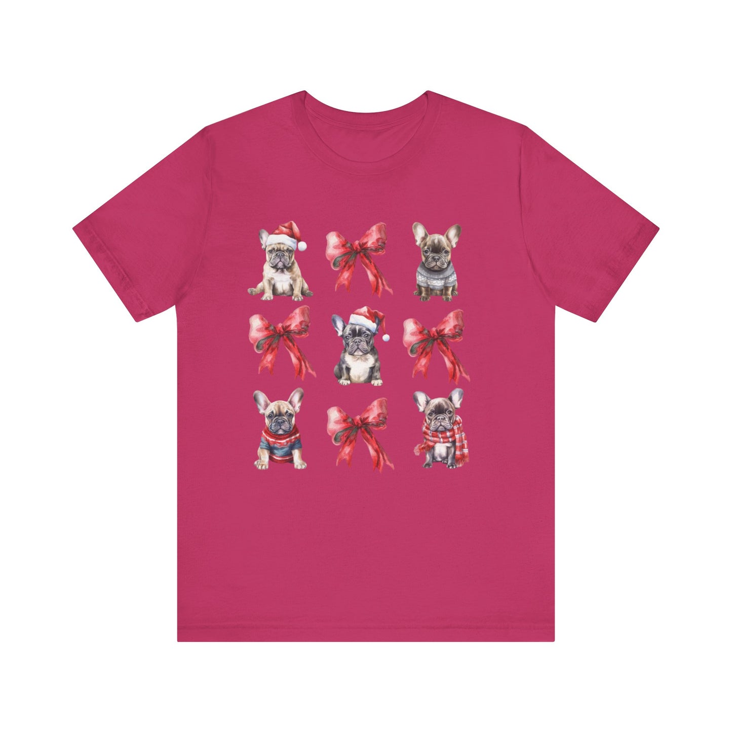 Frenchie Christmas Bow Unisex Jersey Short Sleeve Tee