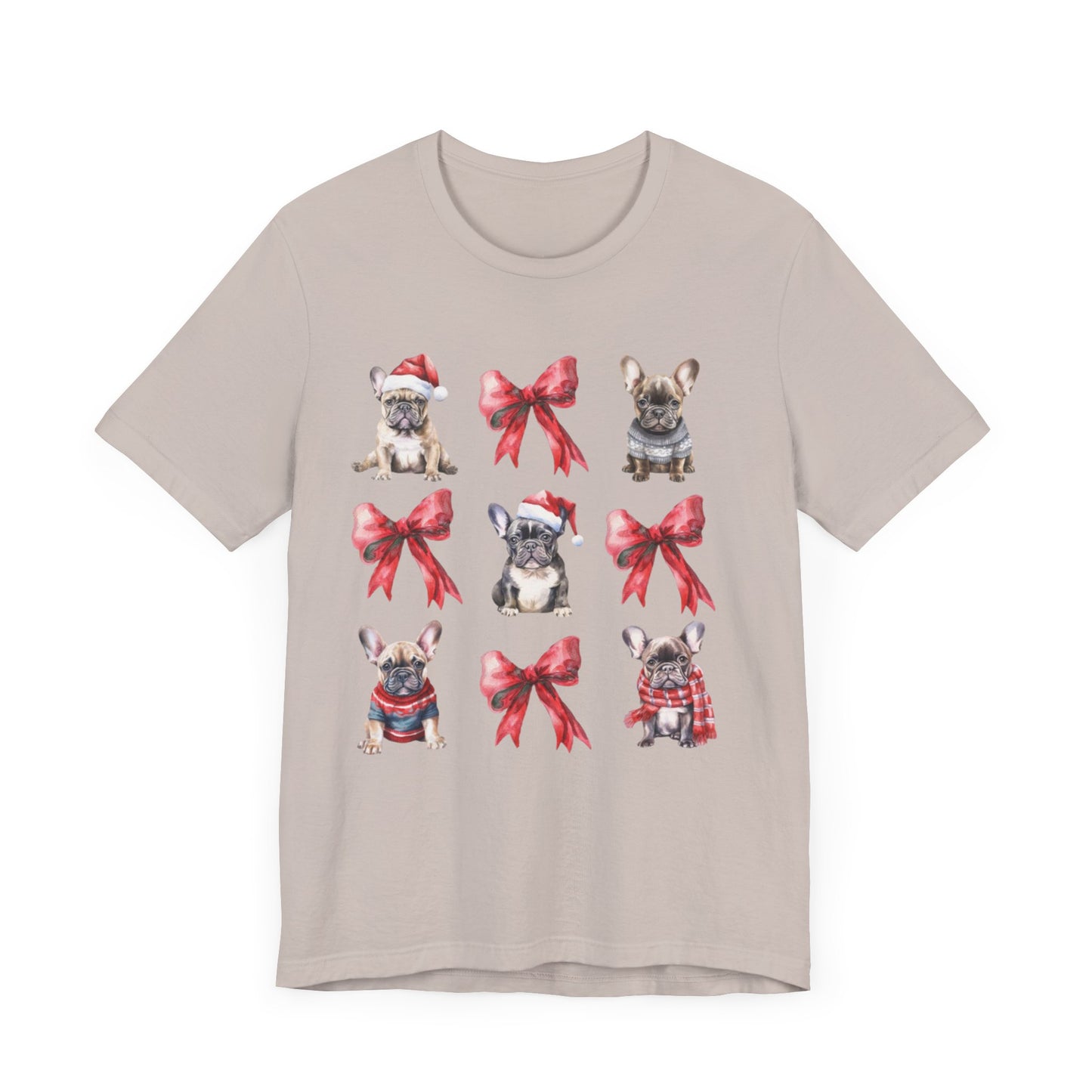 Frenchie Christmas Bow Unisex Jersey Short Sleeve Tee