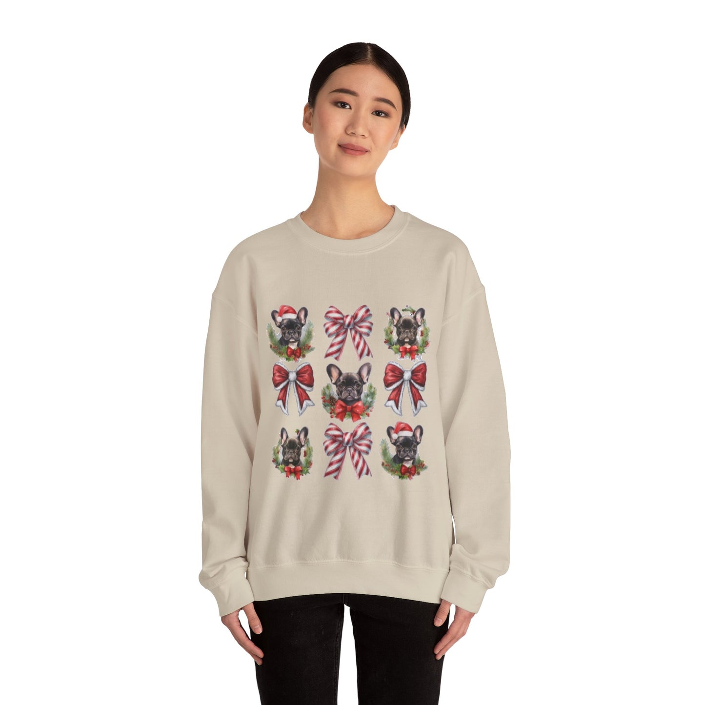 Frenchie Bow Candy Cane Sweatshirt