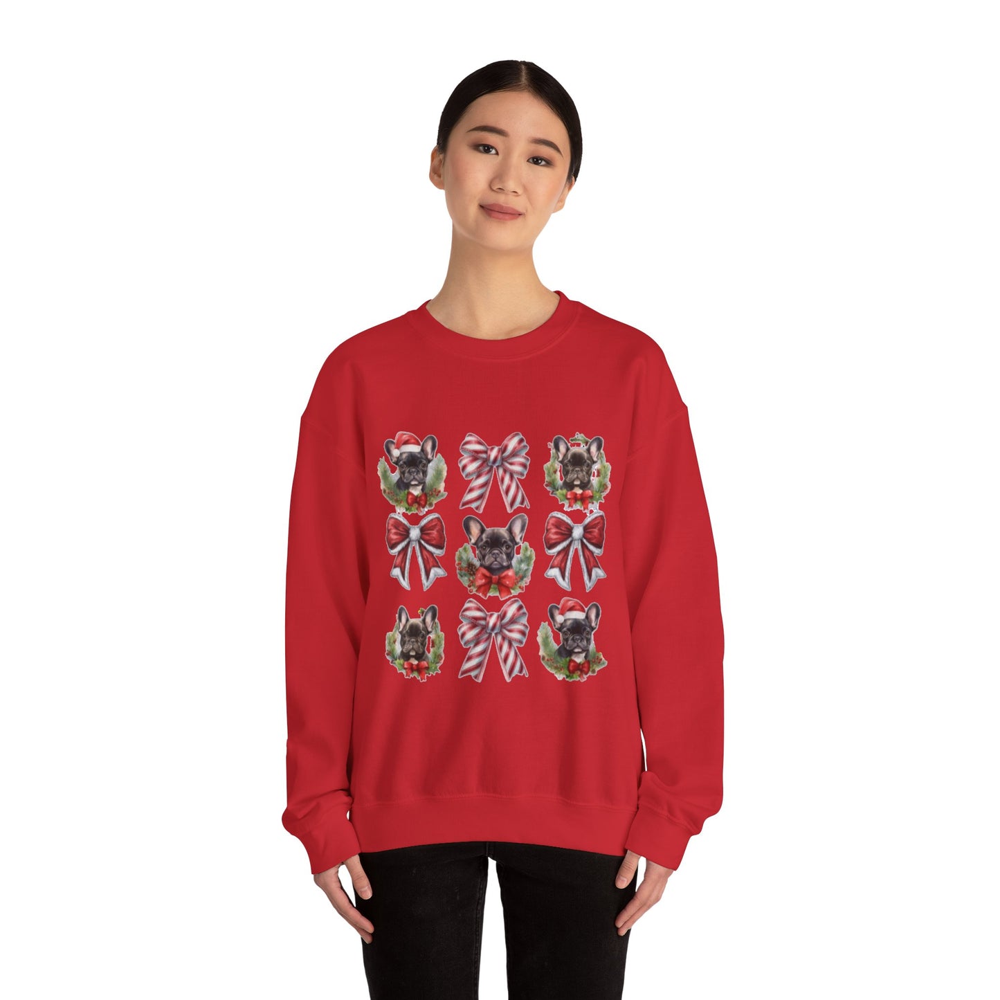 Frenchie Bow Candy Cane Sweatshirt