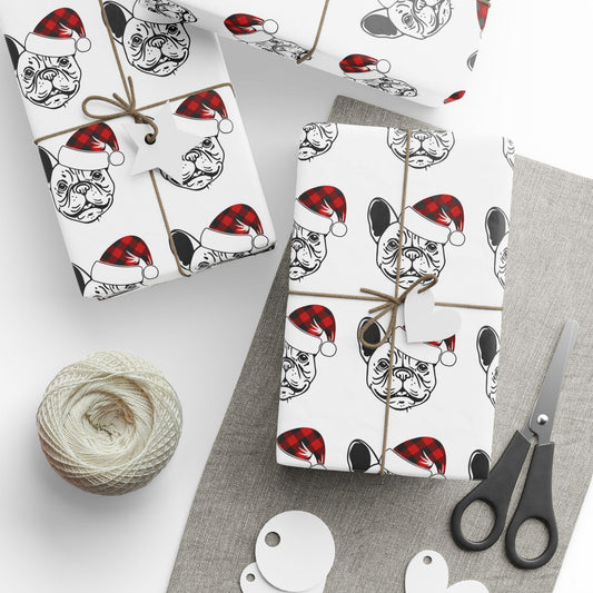 Wrapping Paper - French Bulldog with Santa Hat Design