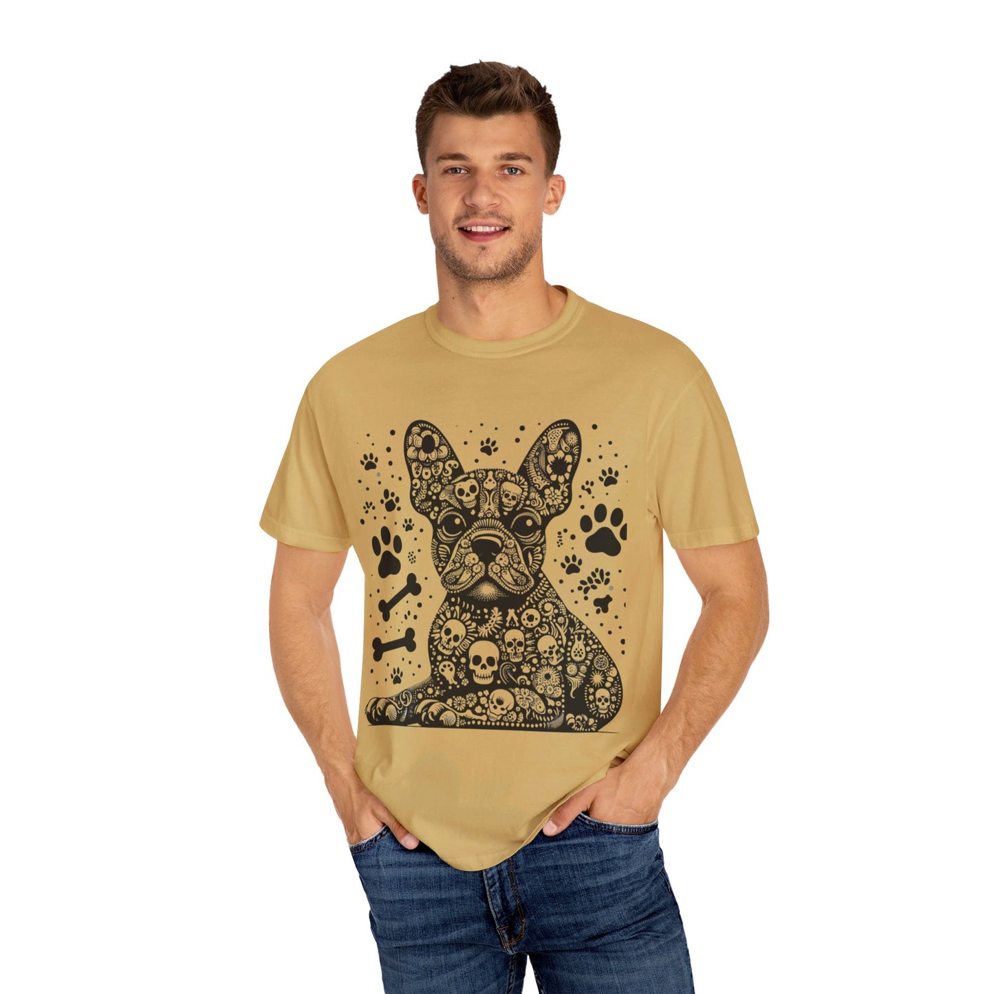 Abstract skull Frenchie Unisex Garment-Dyed T-shirt