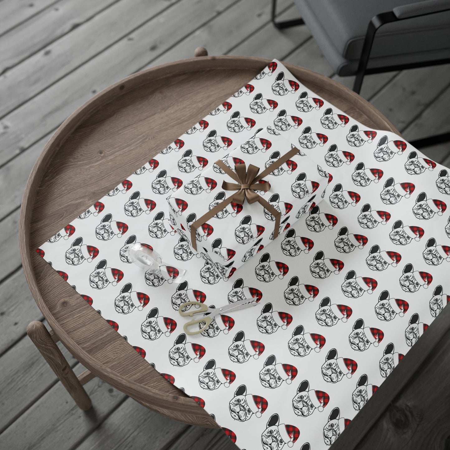 Wrapping Paper - French Bulldog with Santa Hat Design