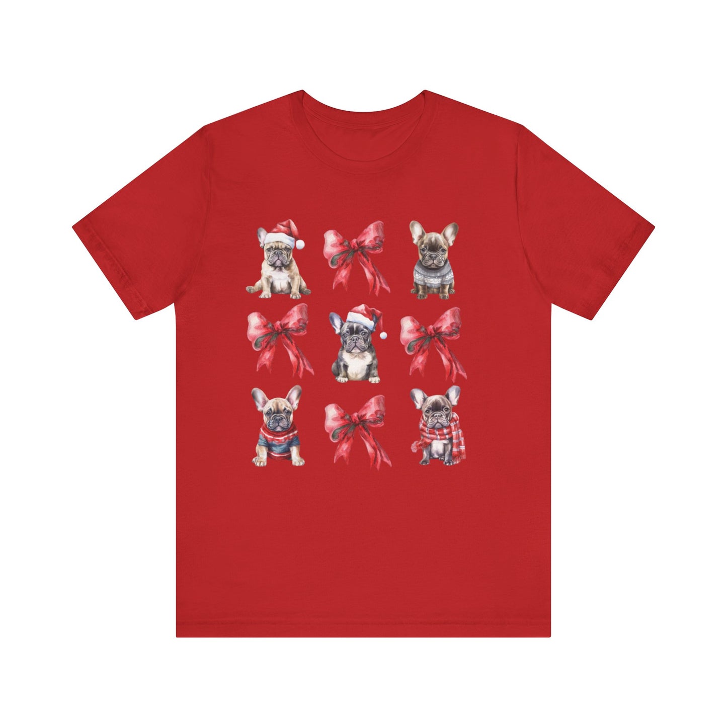 Frenchie Christmas Bow Unisex Jersey Short Sleeve Tee