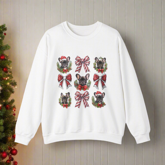 Frenchie Bow Candy Cane Sweatshirt